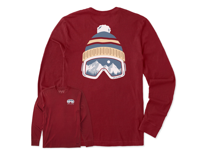 Life is Good Men's Long Sleeve Crusher Tee - Ski Goggles Hat