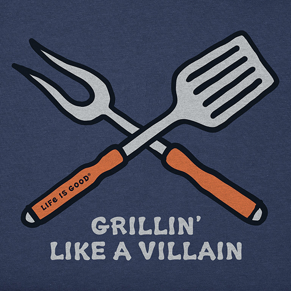 Life is Good Men's Long Sleeve Crusher Tee - Grillin Like a Villain