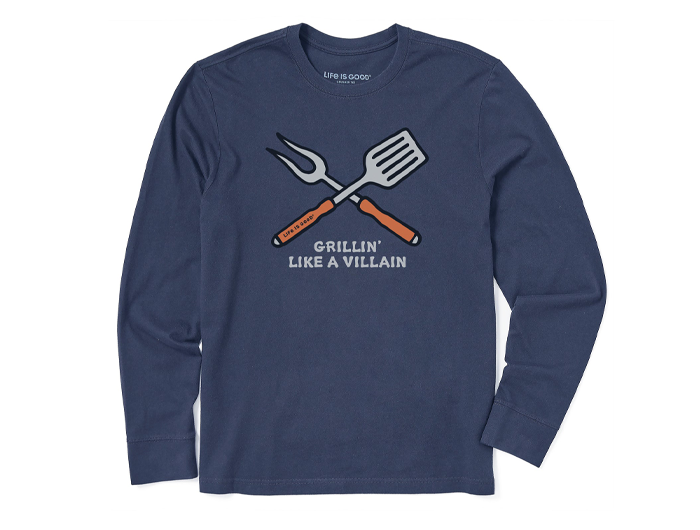 Life is Good Men's Long Sleeve Crusher Tee - Grillin Like a Villain