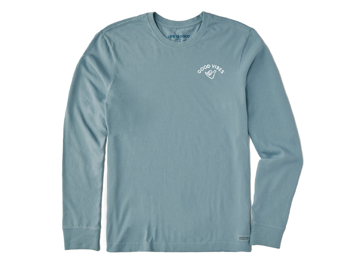 Life is Good Men's Long Sleeve Crusher Tee - Good Vibes Shaka
