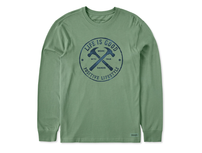Life is Good Men's Long Sleeve Crusher Tee - Work with Your Hands Hammers