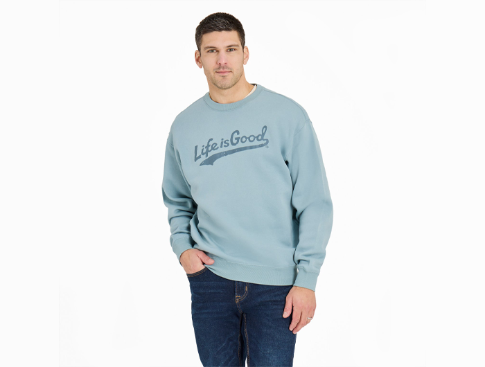 Life is Good Men's Good Vibes Fleece Crew - Tonal LIG Ballyard Script