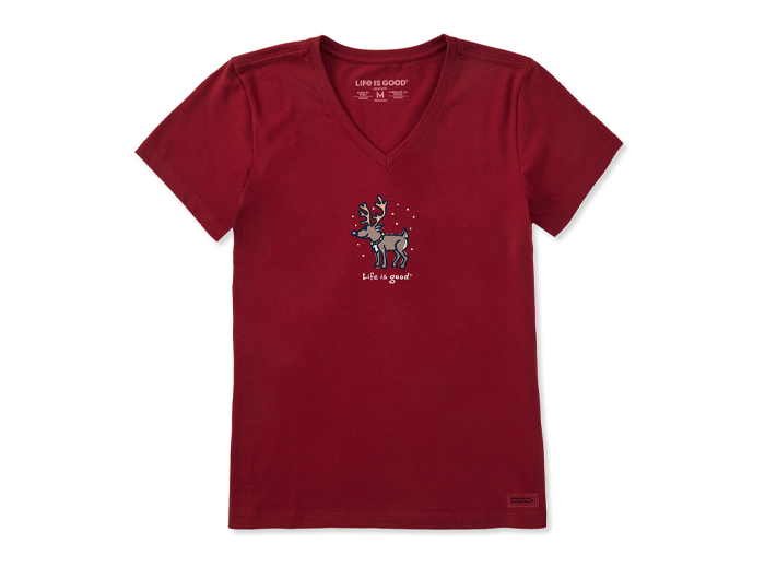 Life is Good Women's Crusher Vee - Snowy Reindeer
