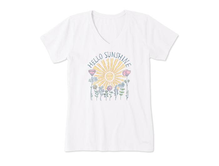 Life is Good Women's Crusher Vee - Hello Sunshine Sun & Flowers