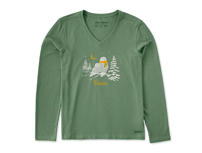Life is Good Women's Long Sleeve Crusher Vee - Peace Owls