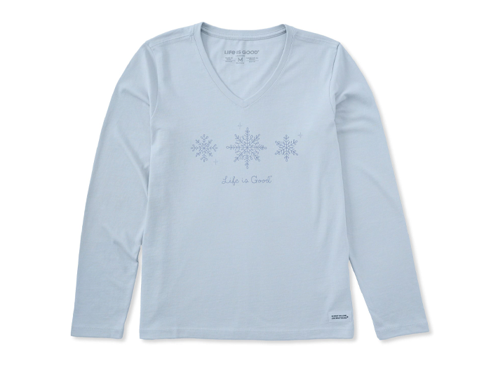 Life is Good Women's Long Sleeve Crusher Vee - Three Doodle Snowflakes