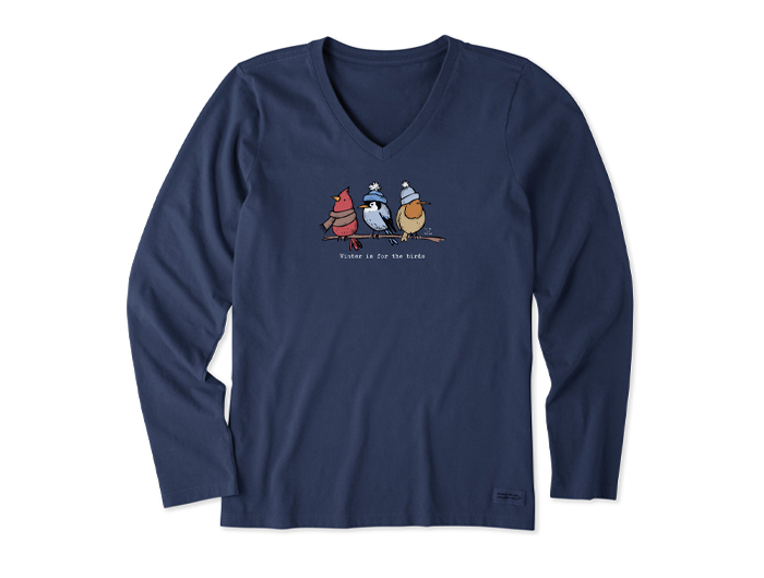 Life is Good Women's Long Sleeve Crusher Vee - Shady Winter Is for the Birds