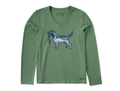 Life is Good Women's Long Sleeve Crusher Vee - Snowscape Dog