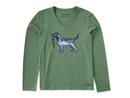 Life is Good Women's Long Sleeve Crusher Vee - Snowscape Dog