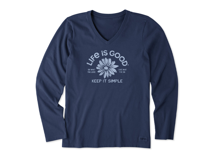 Life is Good Women's Long Sleeve Crusher Lite Vee - Crafty Keep It Simple Daisy