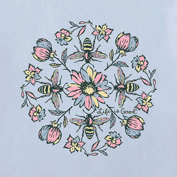 Life is Good Women's Long Sleeve Hooded Crusher Lite Tee - Floral Bee Mandala
