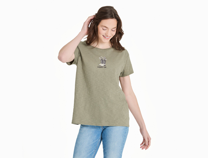 Life is Good Women's Slub Easy Fit Tee - Giddy Up Flower Boots