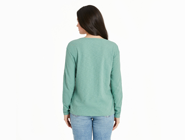 Life is Good Women's Long Sleeve Slub Easy Fit Tee - Landscape Mountain Scene