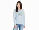 Life is Good Women's Long Sleeve Slub Easy Fit Tee - Antique Compass Bird and Flowers