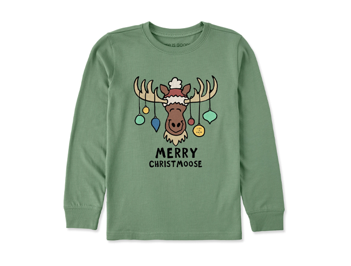 Life is Good Kid's Long Sleeve Crusher Tee - Merry Christmoose Ornaments