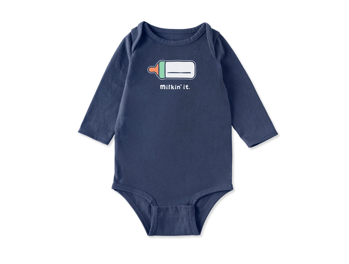 Life is Good Infant Long Sleeve Crusher Baby Bodysuit - Milkin It