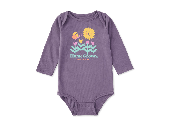 Life is Good Infant Long Sleeve Crusher Baby Bodysuit - Home Grown Garden