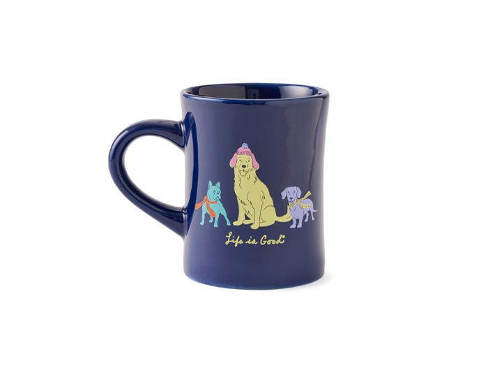 Life is Good Diner Mug - Warm Winter Dogs Trio