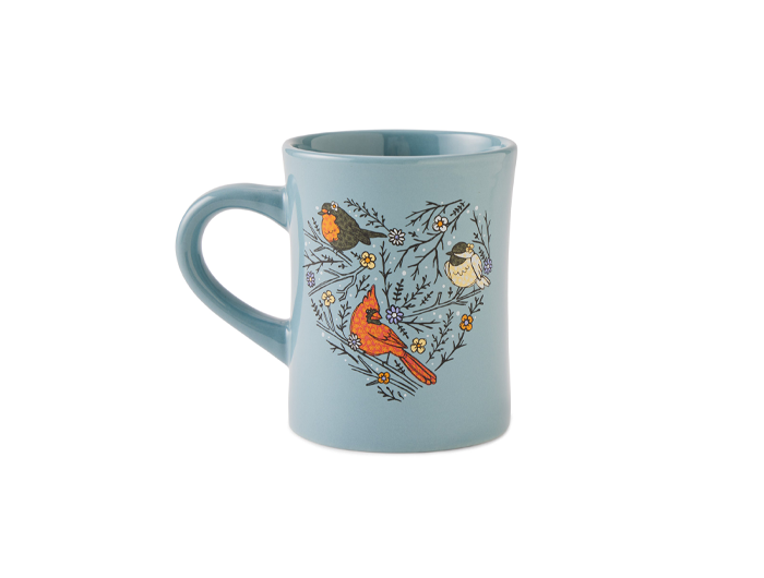 Life is Good Diner Mug - Cute Winter Bird Heart
