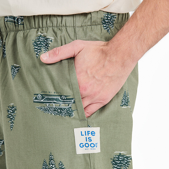 Life is Good Men's Classic Sleep Pant - Christmas Tree Wagon Pattern