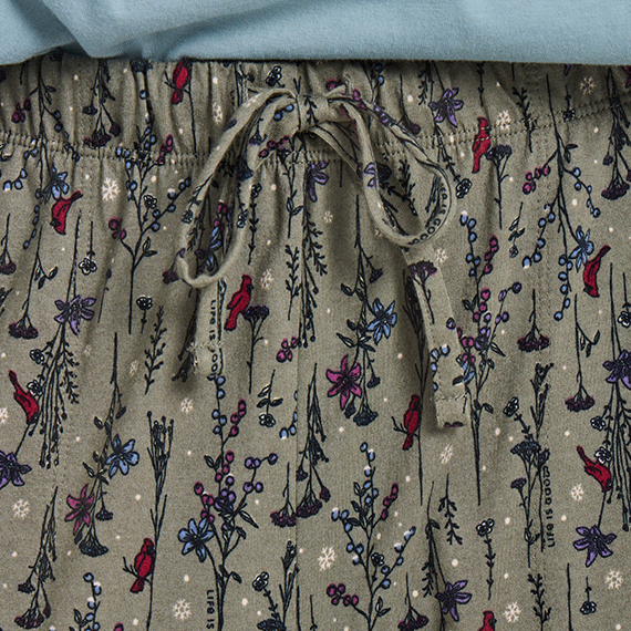 Life is Good Women's Snuggle Up Sleep Pant - Cardinal Winter Floral Pattern