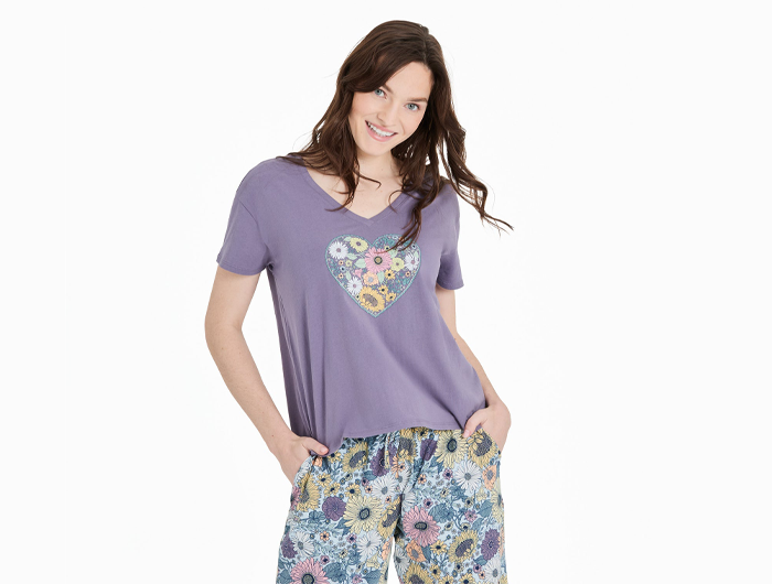 Life is Good Women's Snuggle Up Sleep Vee - Flowerful Love