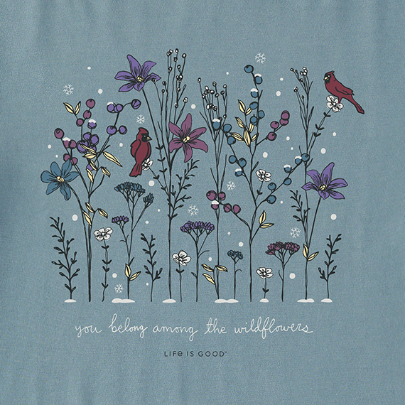 Life is Good Women's Long Sleeve Snuggle Up Sleep Tee - Cardinal Wildflowers