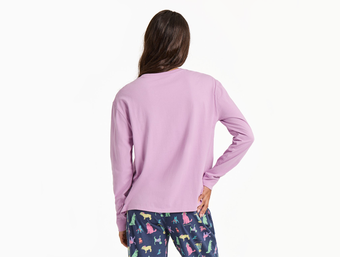 Life is Good Women's Long Sleeve Snuggle Up Sleep Tee - Warm Winter Dogs Trio