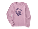 Life is Good Women's Long Sleeve Crusher Tee - Floral Owl on Moon