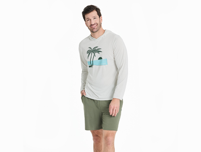 Life is Good Men's Long Sleeve Sun Crusher Hoodie - Sunset Two Palms