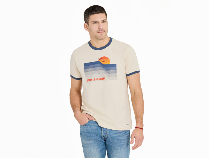 Life is Good Men's Classic Crusher Ringer Tee - Wavy Sunset