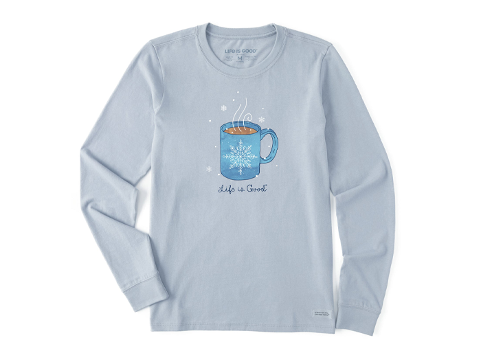 Life is Good Women's Long Sleeve Crusher Tee - Winter Snowflake Mug