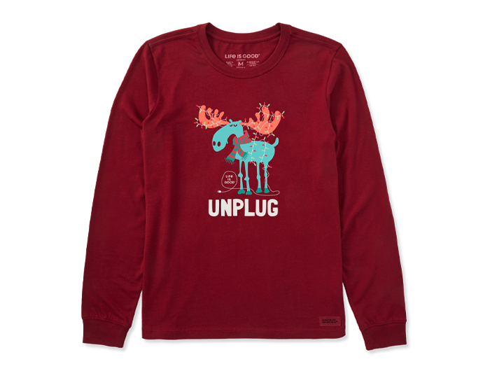 Life is Good Women's Long Sleeve Crusher Tee - Unplug Moose