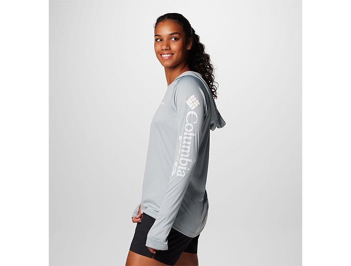 Columbia Women s Tidal Tee Hoodie Small White Cirrus Grey Logo