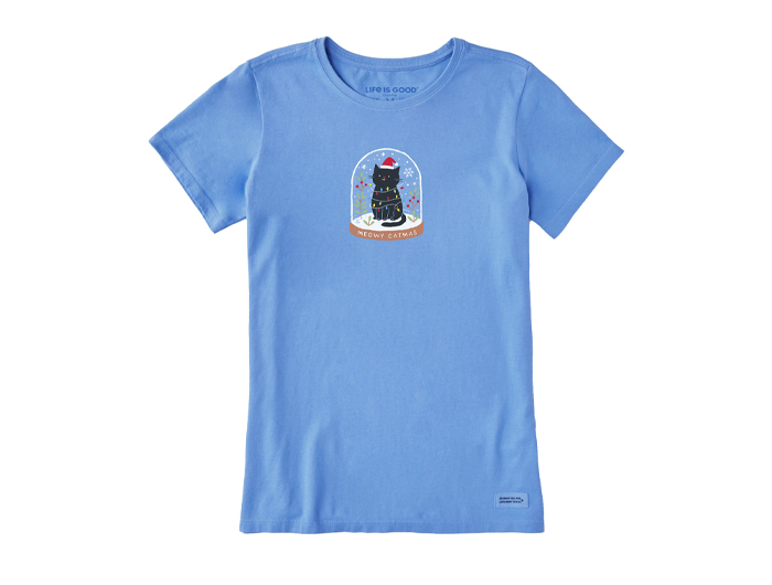 Life is Good Women's Crusher Tee - Meowy Catmas Snowglobe