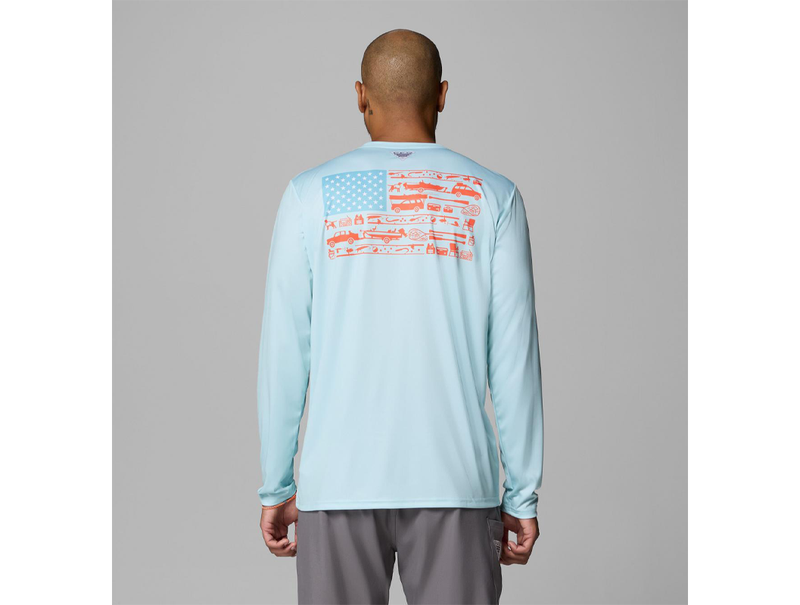 Columbia Men's PFG Terminal Tackle Fish Flag Long Sleeve Shirt, Medium, Marine Light