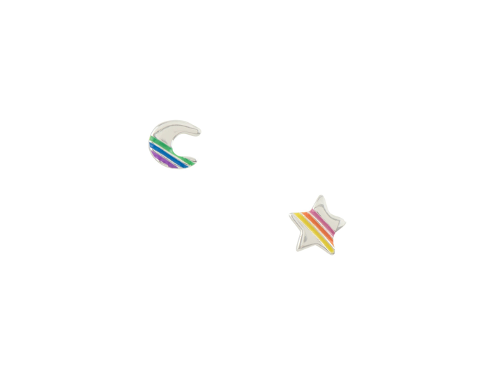 Tomas Mismatched Rainbow Striped Star and Moon Post Earring
