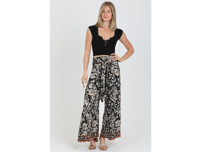 Angie Women's Flare Leg Wide Tie Waist Pant