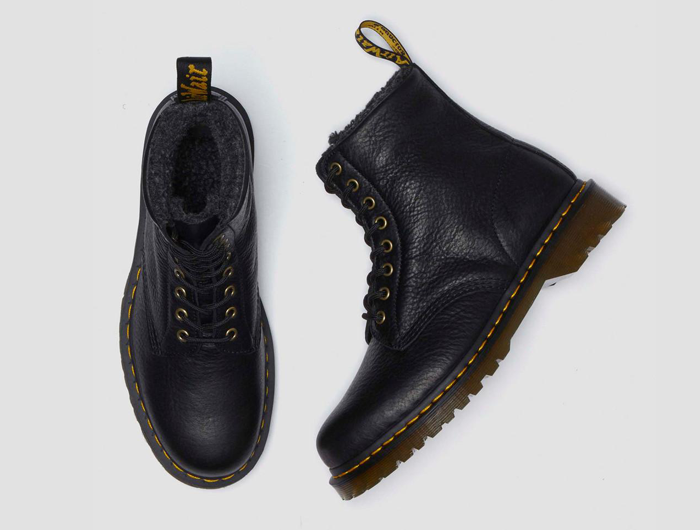 Dr. Martens 1460 Faux Fur Line Grizzly Leather Lace Up Boots