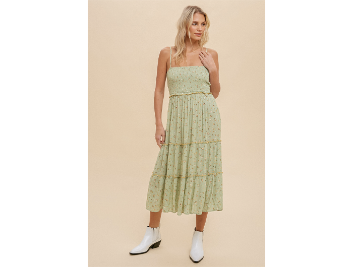 Hem & Thread Women's Smocked Top Tiered Midi Dress