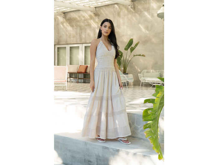Blanco by Nature Women's Carolina Halter Top Maxi Dress L / Beige