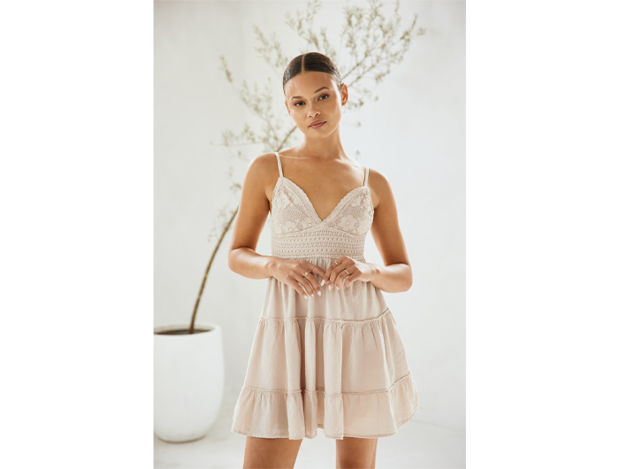 ♡トランテアン♡ ネック ビジュー プルオーバー オフホワイト Blanco by Nature Women's Mia Crochet Appliqué Dress