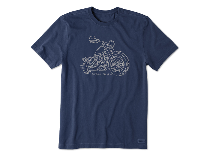 Life is Good Men's Crusher Lite Tee - Mobile Device Line Drawing Motorcycle