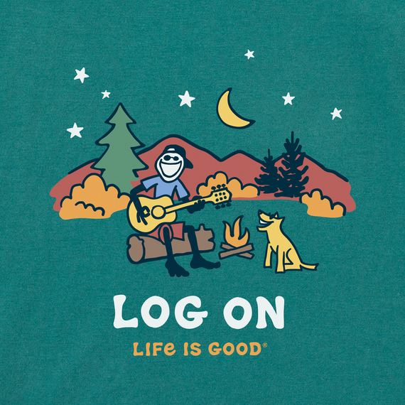 Life is Good Men's Crusher Tee - Jake & Rocket Campfire Log On