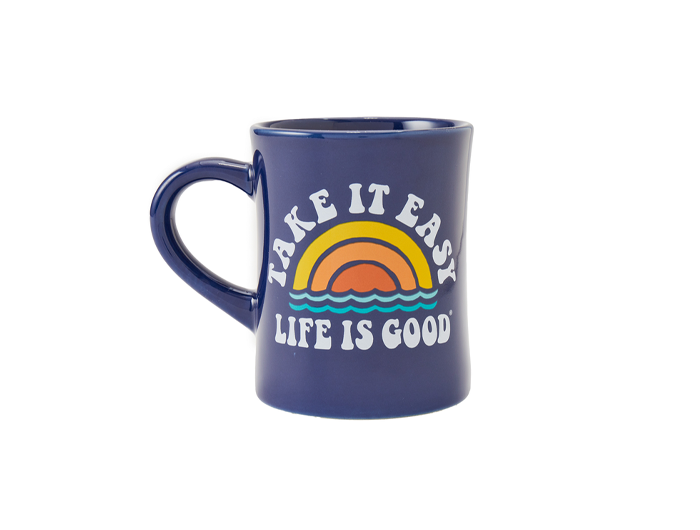 Life is Good Diner Mug - Take It Easy Rainbow Waves