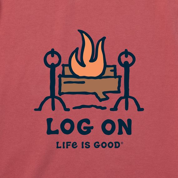 Life is Good Men's Long Sleeve Crusher Tee - Log On Fireplace