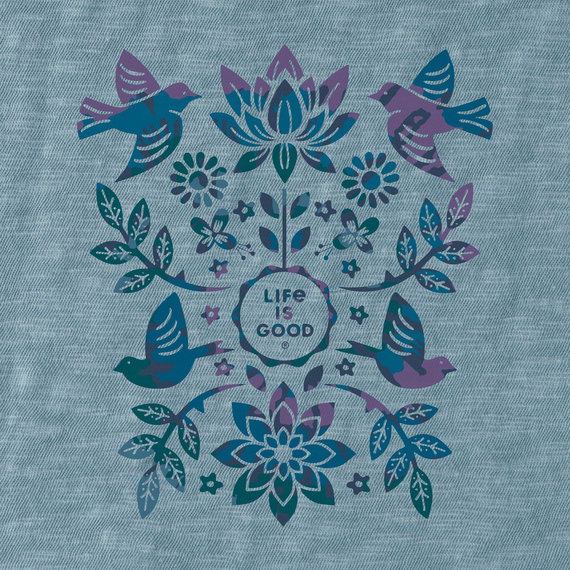 Life is Good Women's Relaxed Fit Slub Tee - Folk Art Garden Tie Dye