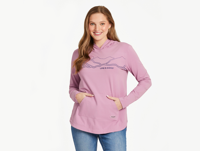 Life is Good Women's Crusher-Flex Hoodie Tunic - Linear Mountainscape