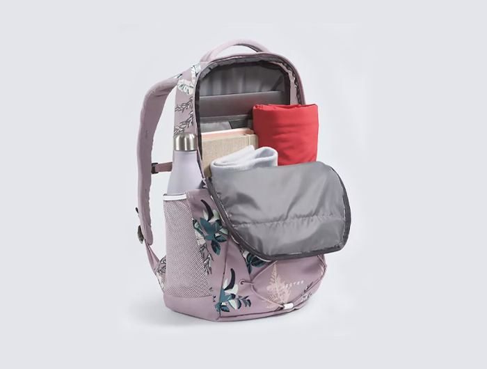 grey and pink north face backpack jester The North Face Women's Jester Backpack Concrete Light Heather/Marina Blue