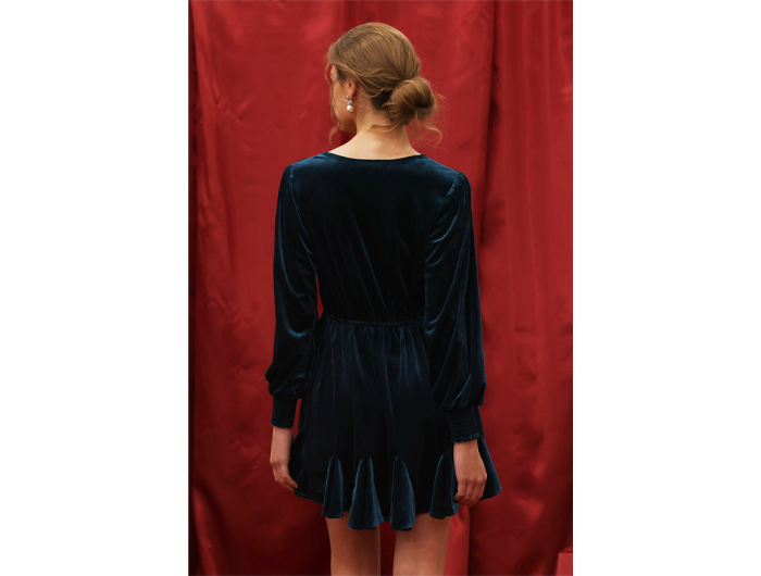 Blu Pepper Women's Velvet Split Neck Godet Hem Dress